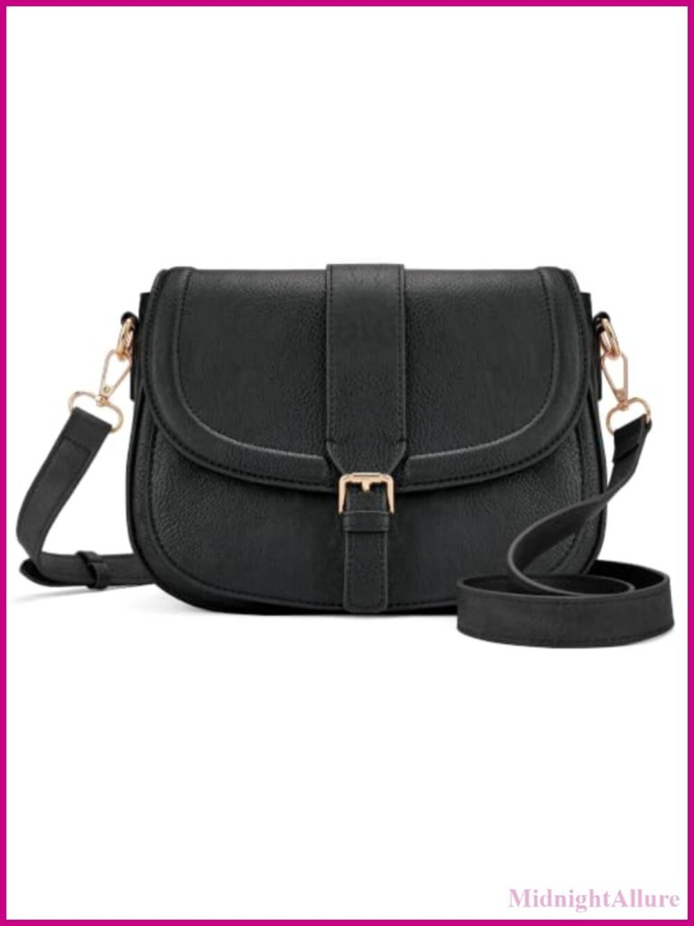 Saddle Crossbody Bag Pebble Vegan Leather Flap Shoulder Purse Adjustable Strap